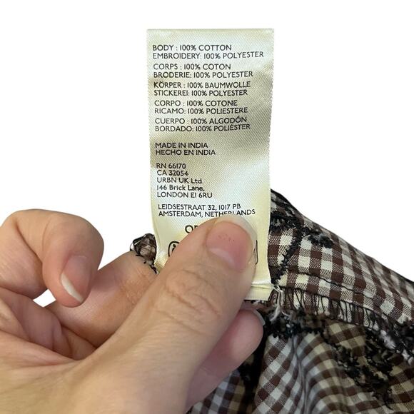 Anthropologie Pilcro Kiera Button Down Blouse Small Gingham Eyelet Embroidery - Picture 7 of 9